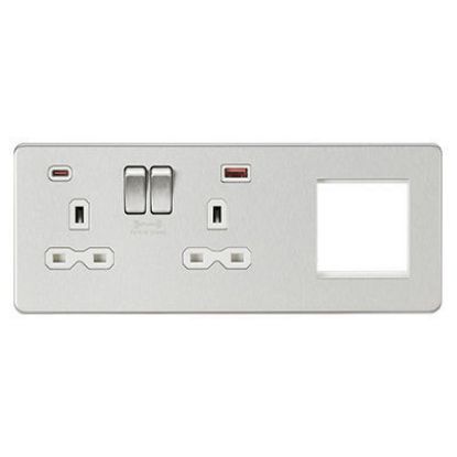 Picture of Screwless 13A 2G DP Socket with USB Fastcharge + 2G Modular Combination Plate - Brushed Chrome