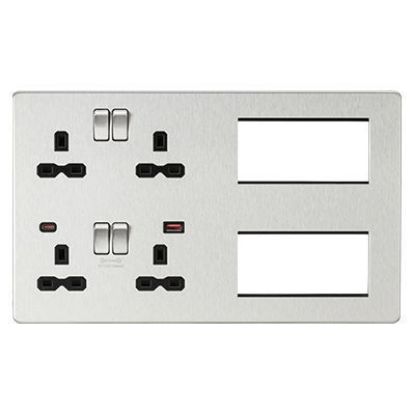 Picture of Screwless Combination Plate with Dual USB FASTCHARGE A+C - Brushed Chrome with black insert