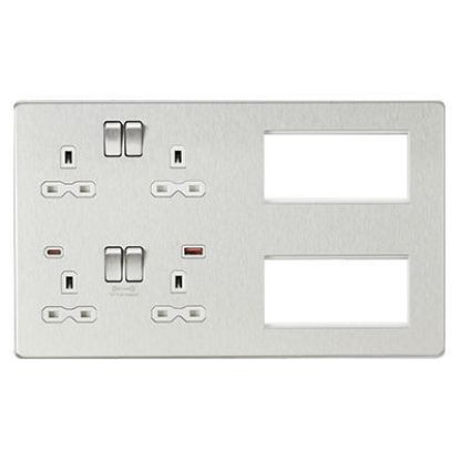 Picture of Screwless Combination Plate with Dual USB FASTCHARGE A+C - Brushed Chrome with white insert