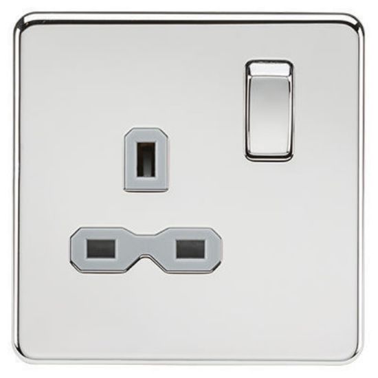 Picture of Screwless 13A 1G DP switched socket - polished chrome with grey insert