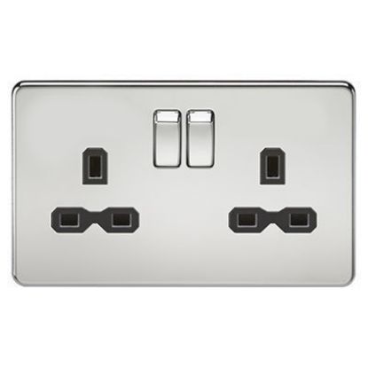 Picture of Screwless 13A 2G DP switched socket - polished chrome with black insert