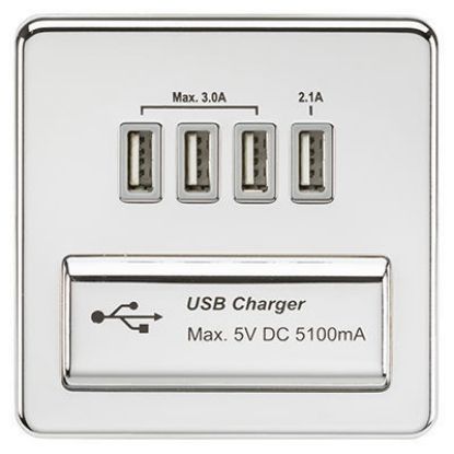 Picture of Screwless Quad USB charger Outlet (5.1A) - Polished chrome with grey insert