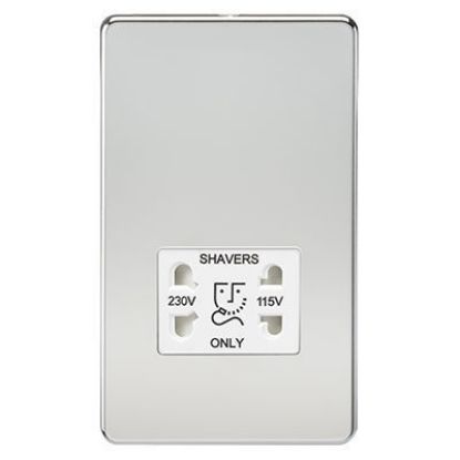 Picture of Screwless 115V/230V Dual Voltage Shaver Socket - Polished Chrome with White Insert