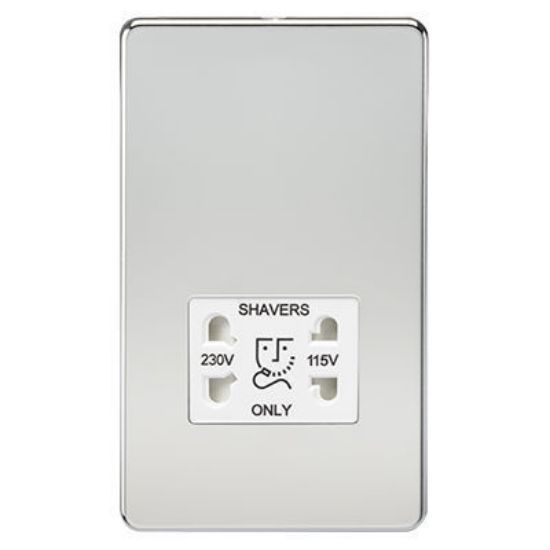 Picture of Screwless 115V/230V Dual Voltage Shaver Socket - Polished Chrome with White Insert