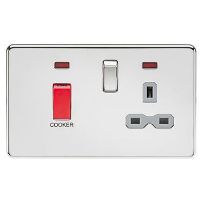 Picture of Screwless 45A DP switch and 13A switched socket with neons - polished chrome with grey insert