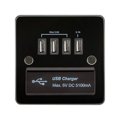 Picture of Flat Plate Quad USB charger outlet - Gunmetal with black insert