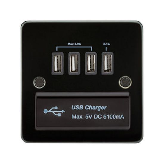 Picture of Flat Plate Quad USB charger outlet - Gunmetal with black insert