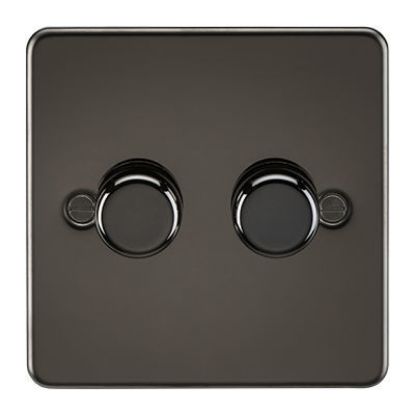 Picture of Flat Plate 2G 2 Way 10-200W (5-150W LED) Trailing Edge Dimmer - Gunmetal