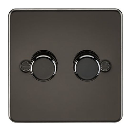 Picture of Flat Plate 2G 2 Way 10-200W (5-150W LED) Trailing Edge Dimmer - Gunmetal