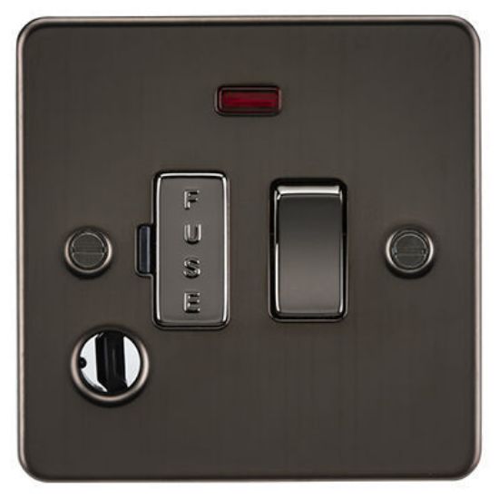 Picture of Flat Plate 13A Switched Fused Spur Unit with Neon and Flex Outlet - Gunmetal