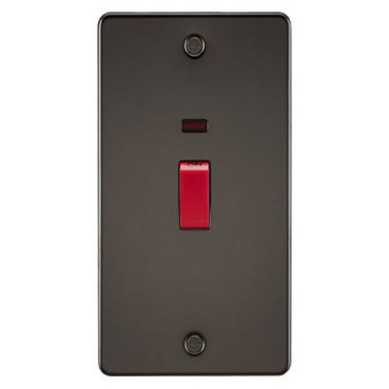 Picture of Flat Plate 45A 2G DP Switch with Neon - Gunmetal