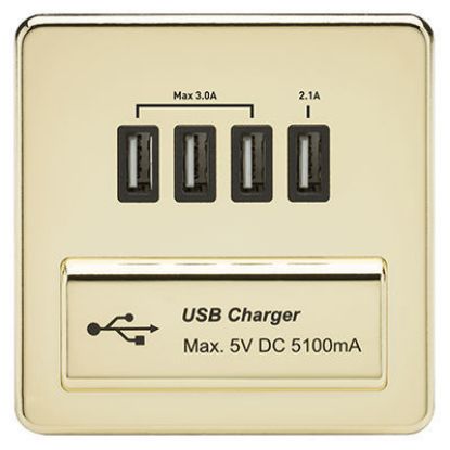 Picture of Screwless Quad USB Charger Outlet (5.1A) - Polished Brass with Black Insert