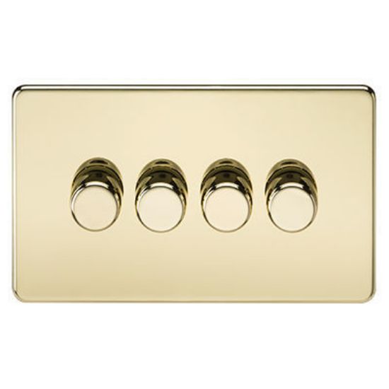 Picture of Screwless 4G 2-Way 10-200W (5-150W LED) Trailing Edge Dimmer - Polished Brass