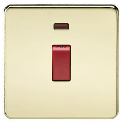 Picture of Screwless 45A 1G DP Switch with Neon - Polished Brass