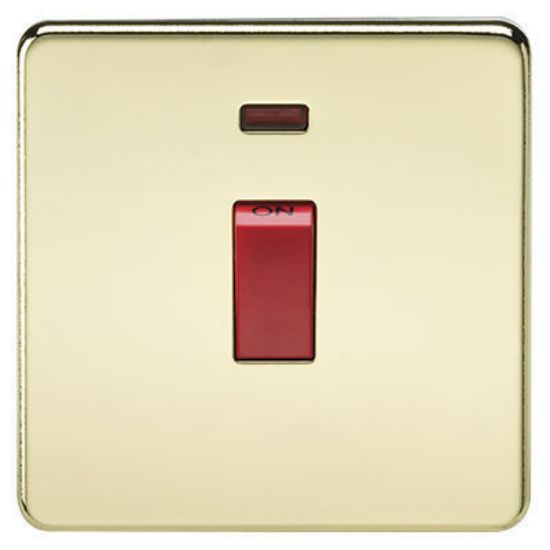 Picture of Screwless 45A 1G DP Switch with Neon - Polished Brass