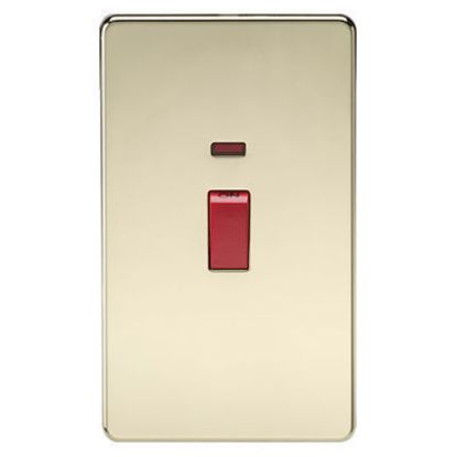 Picture of Screwless 45A 2G DP Switch with Neon - Polished Brass