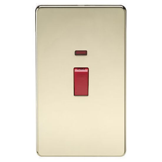 Picture of Screwless 45A 2G DP Switch with Neon - Polished Brass