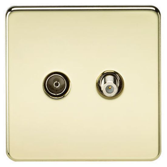 Picture of Screwless TV & SAT TV Outlet (Isolated) - Polished Brass