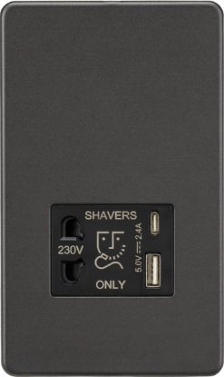 Picture of Shaver socket with dual USB A+C (5V DC 2.4A shared) - smoked bronze