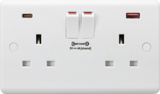 Picture of 13A 2G DP Switched Socket with Dual USB FASTCHARGE ports (A + C)